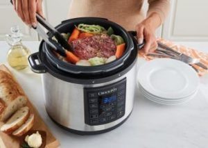 A pressure cooker cooks food faster.