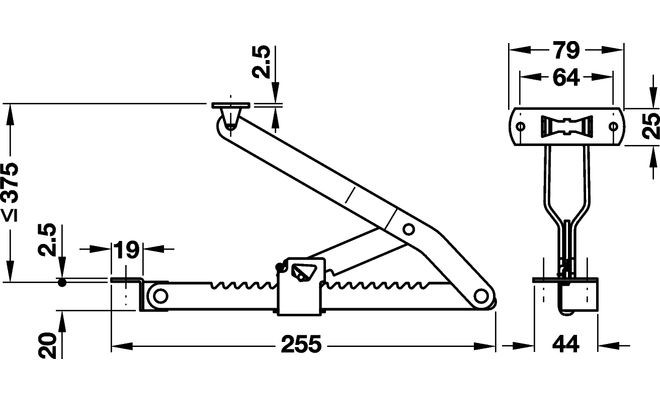 Bett mit Hebemechanismus-Diagramm