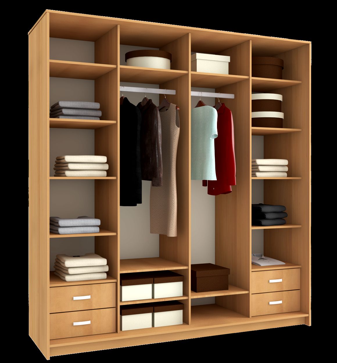 Wardrobe with shelves.