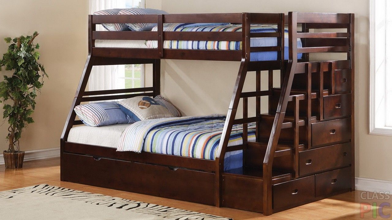 Wooden bunk bed.