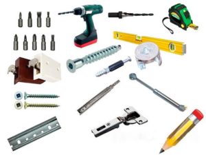 Tools for assembling a sliding wardrobe.