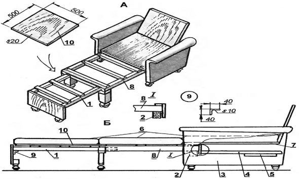 Dessin d'un fauteuil-lit