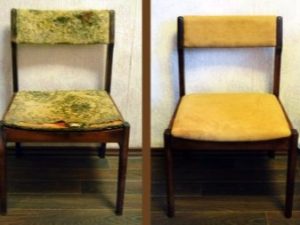 Restauration d'une chaise avec assise rembourrée