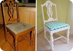 Restauración de una silla con asiento tapizado.