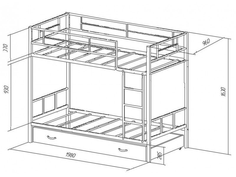 Scheme ng isang simpleng bunk bed