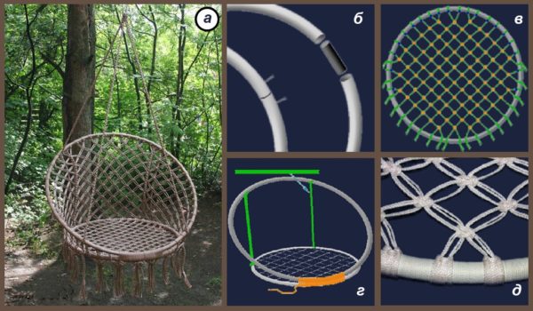 Etapas de creación de una silla hamaca de mimbre.