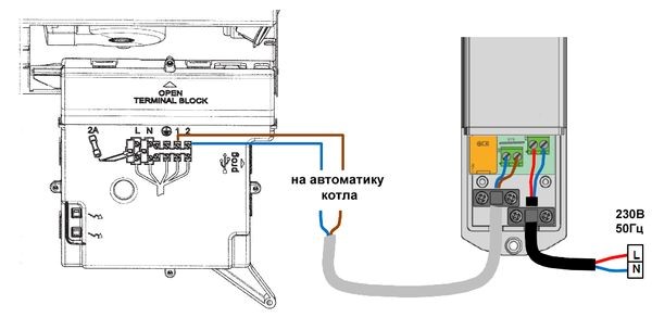 Schema di collegamento del termostato alla caldaia