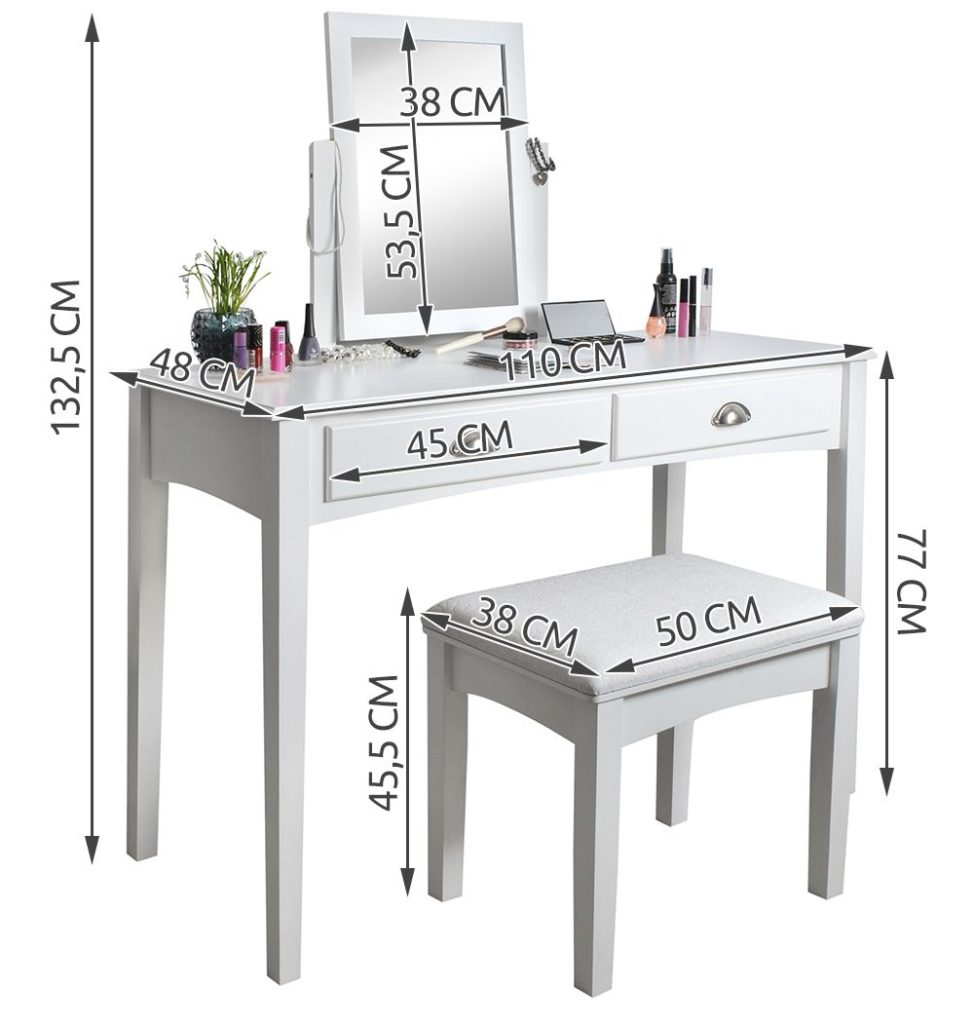  mga sukat ng dressing table