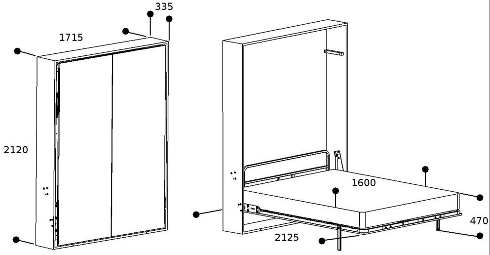 Diagram postelje in omare.