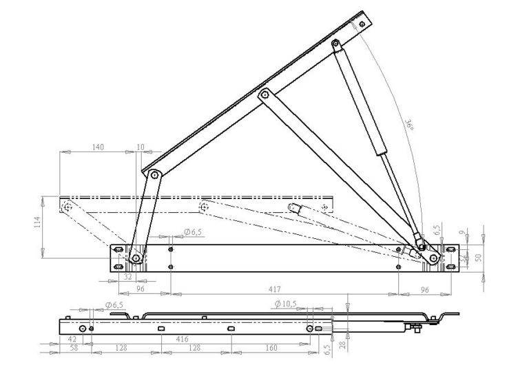 Diagrama de cama com mecanismo de elevação