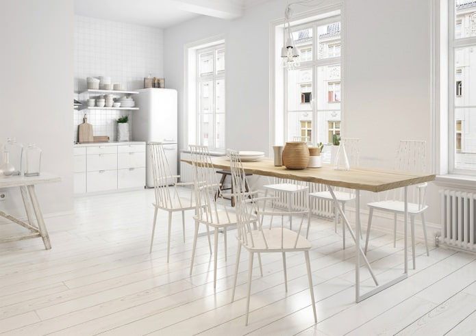 Opzione di design della cucina con laminato bianco.