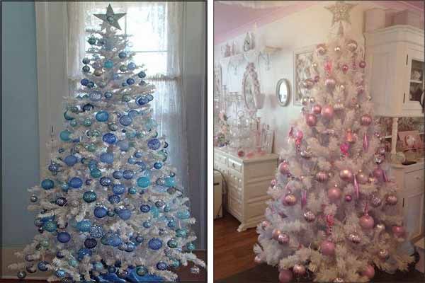 Options de décoration pour les arbres de Noël blancs.