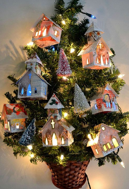 DIY cardboard Christmas tree house.