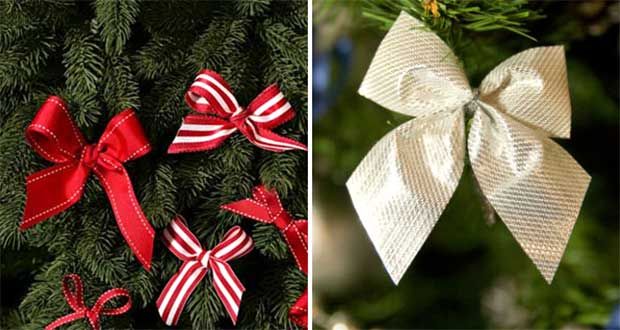 DIY Christmas tree bows na gawa sa mga ribbons.