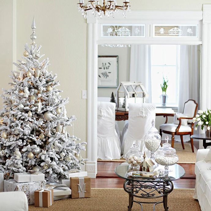 Photo of a white Christmas tree in the interior