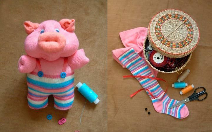 Jouet cochon fabriqué à partir de collants pour enfants.