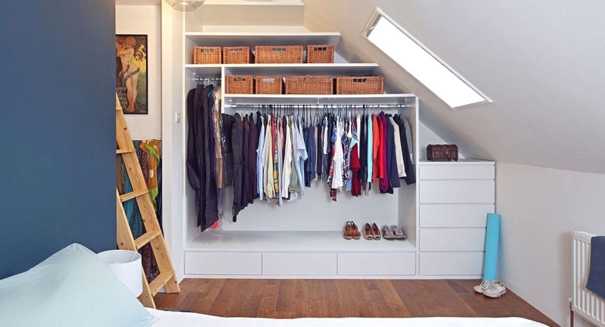 Bedroom interior with linear dressing room