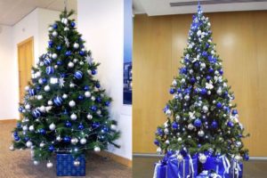 So schmücken Sie einen Weihnachtsbaum in Blau- und Silbertönen