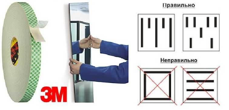 Attaching the mirror with tape or glue.