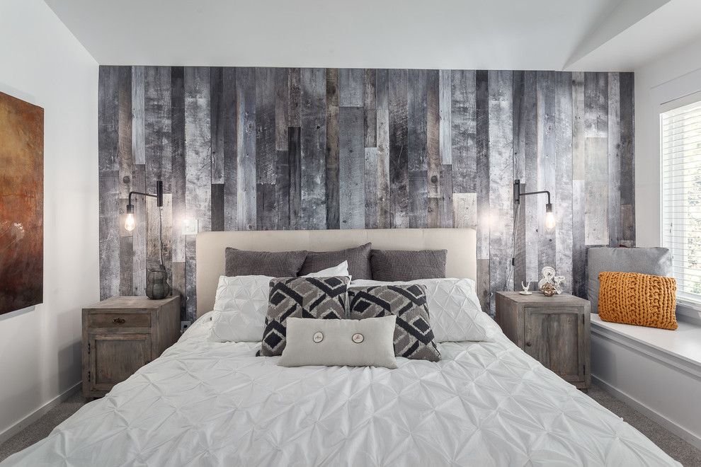 Laminate on the wall in the bedroom interior