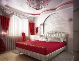 Features of bedroom design in red tones