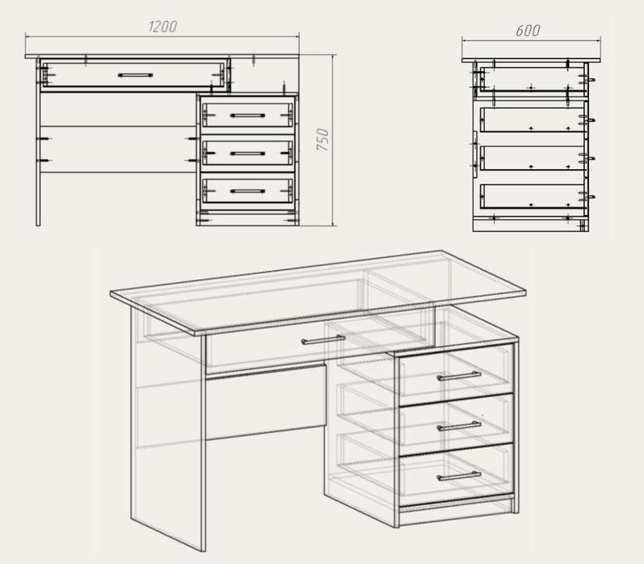 Dimensions des bureaux d'ordinateur avec tiroirs