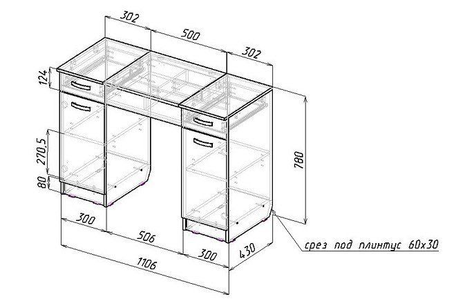 DIY diagram toaletne mizice brez ogledala.