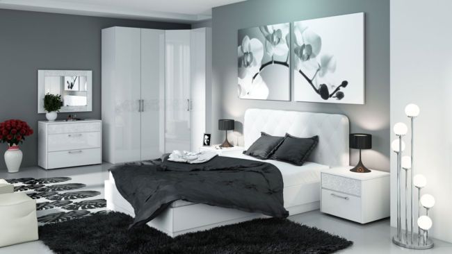 dormitorio en diseño blanco y negro