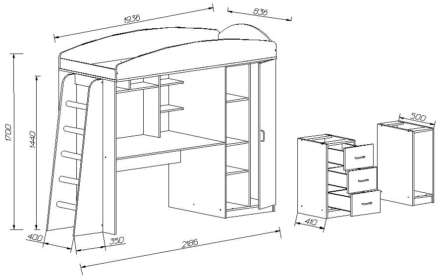 Diagram af en loftsseng design mulighed.