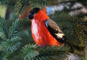 Bullfinch DIY di atas pokok Krismas