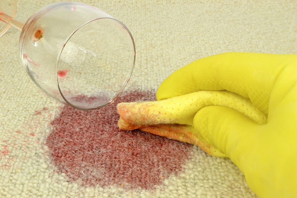 Removing wine stains from carpet.