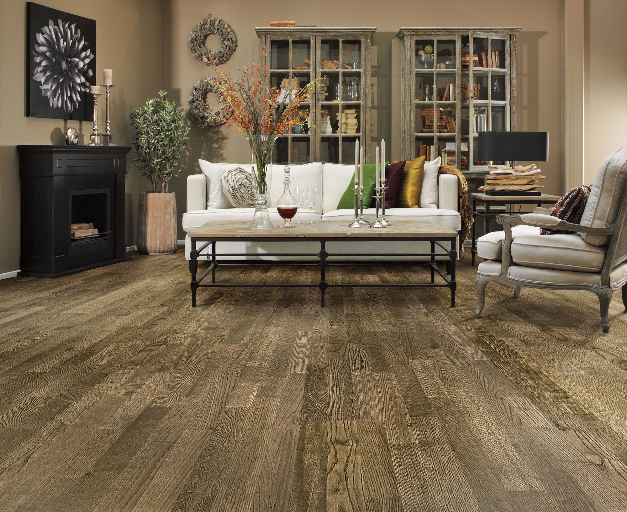 Parquet board in the interior of the living room.