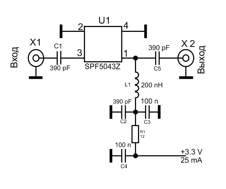 Circuit d'un amplificador d'antena simple.