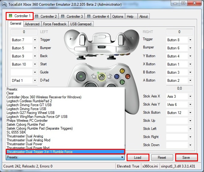 Configuració del gamepad