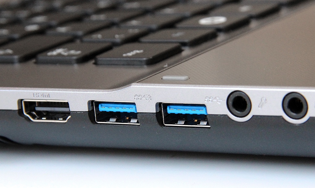 USB connectors on a laptop.