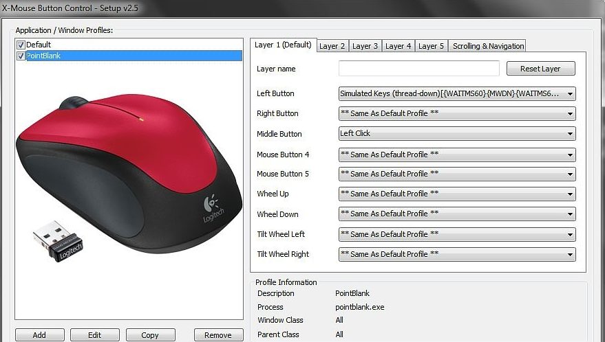 Controlul butonului X-Mouse.