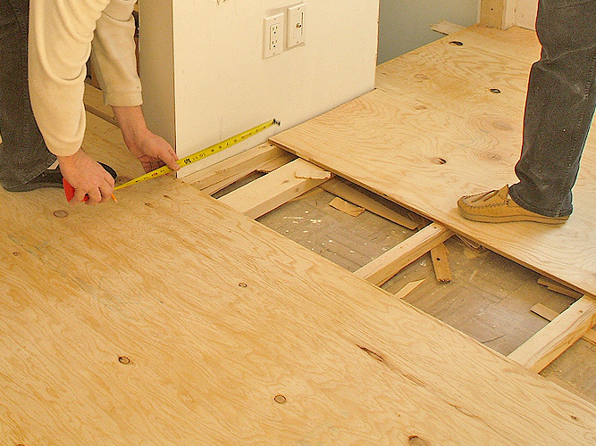 Plywood on joists.