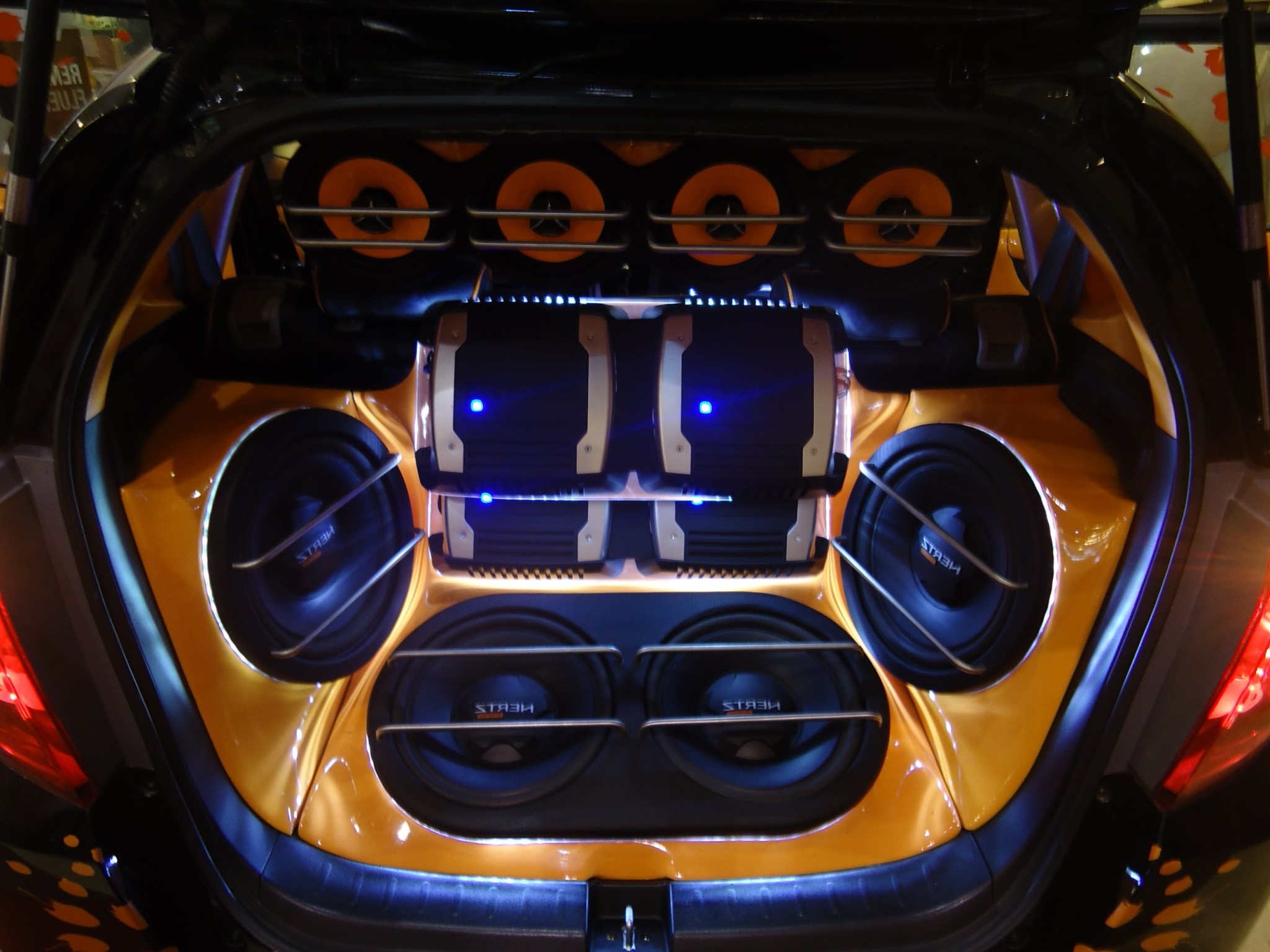 Car audio with subwoofer.