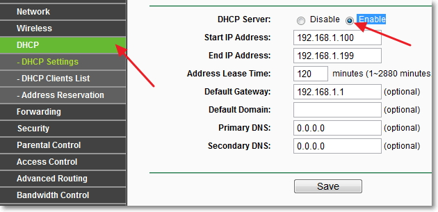 Methods to enable and disable the dhcp server