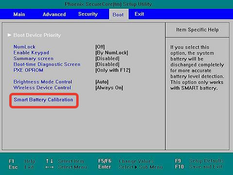 Calibració de la bateria mitjançant BIOS.