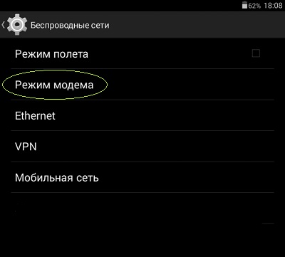 Chế độ modem trên máy tính bảng.