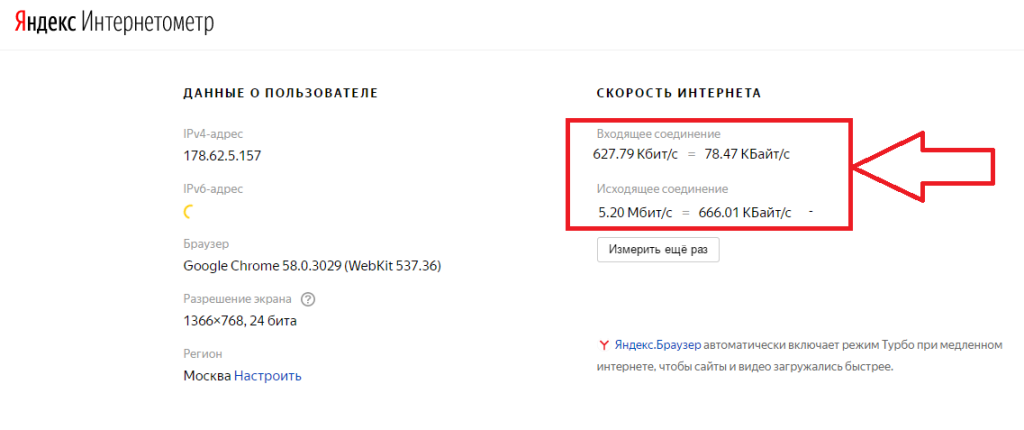 Mesura de velocitat a Yandex.