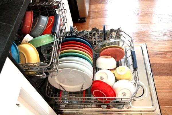 Dishes in the dishwasher.