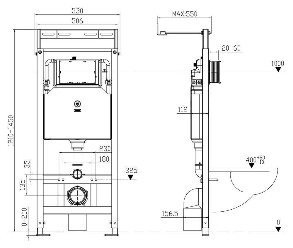 Installation dimensions.