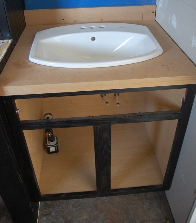 Homemade vanity cabinet.