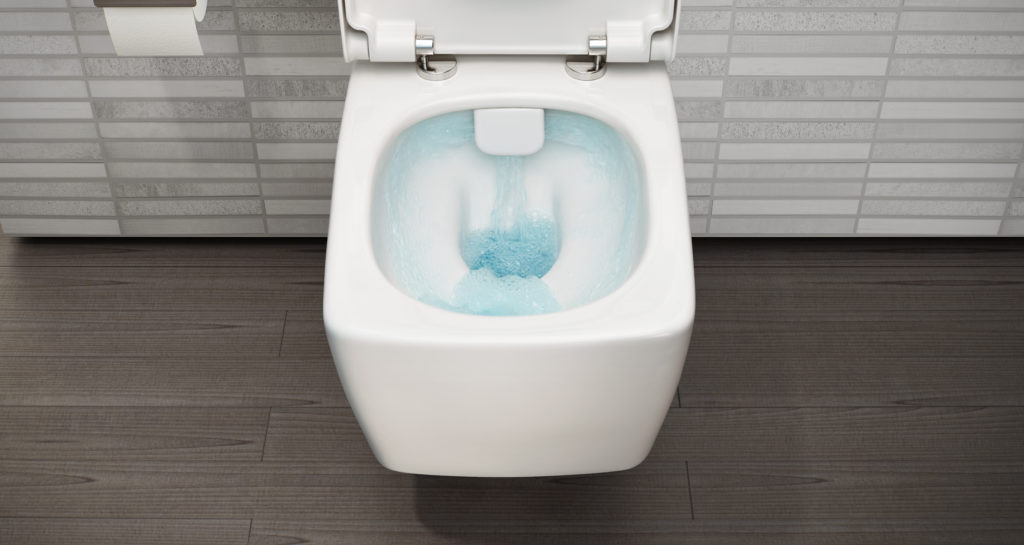 Wall hung rimless toilet.