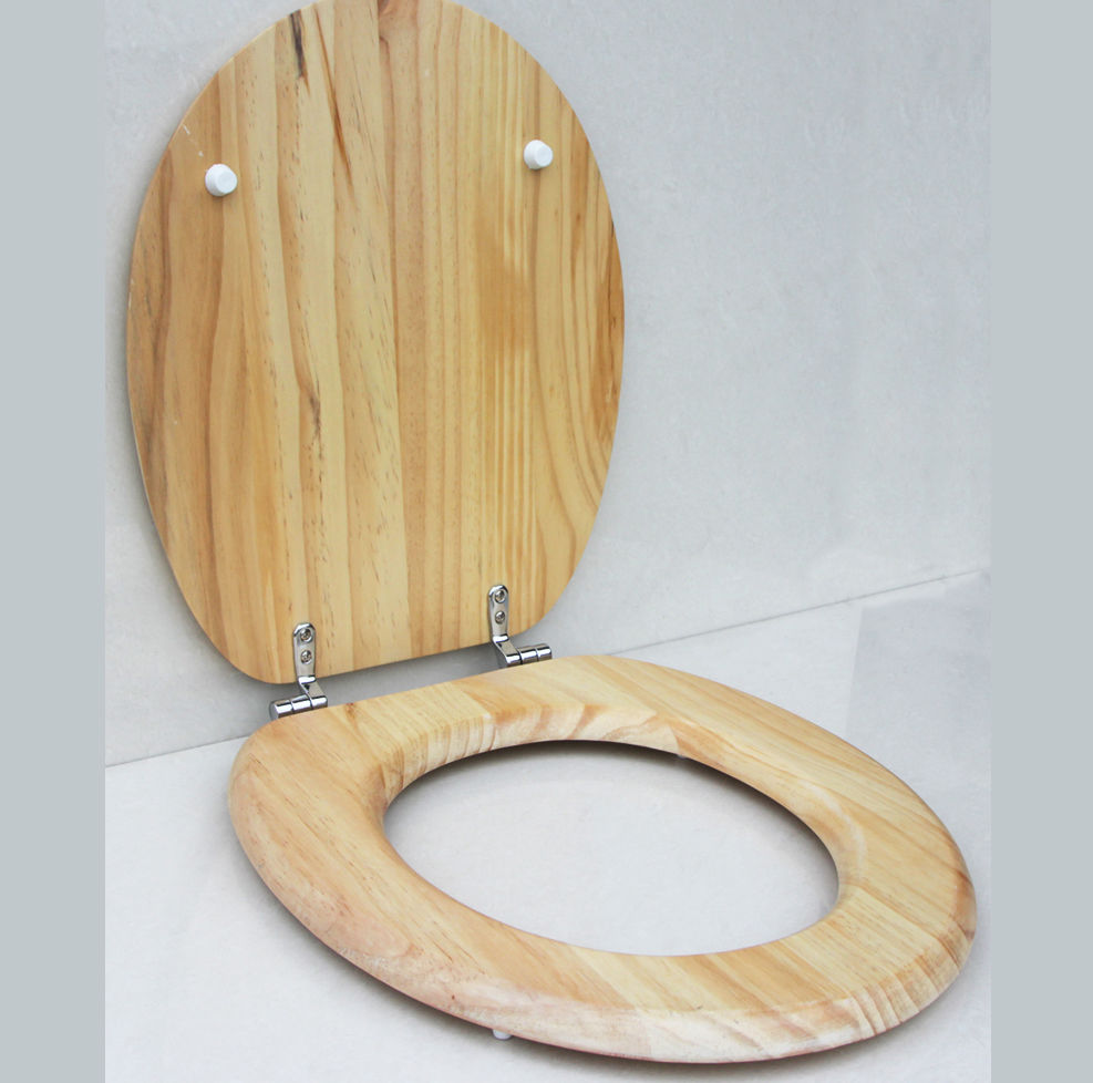 Toilet seat made of plywood.