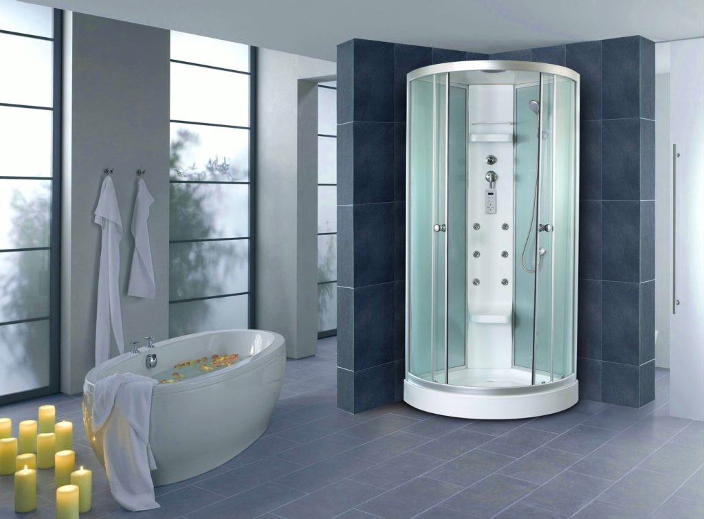 Corner shower stall.