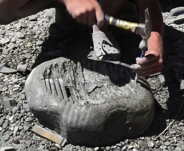 The process of making a stone sink.