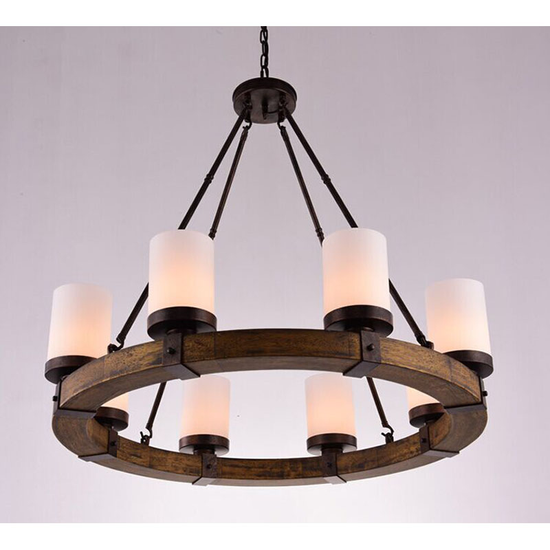 Lustre rond en bois.